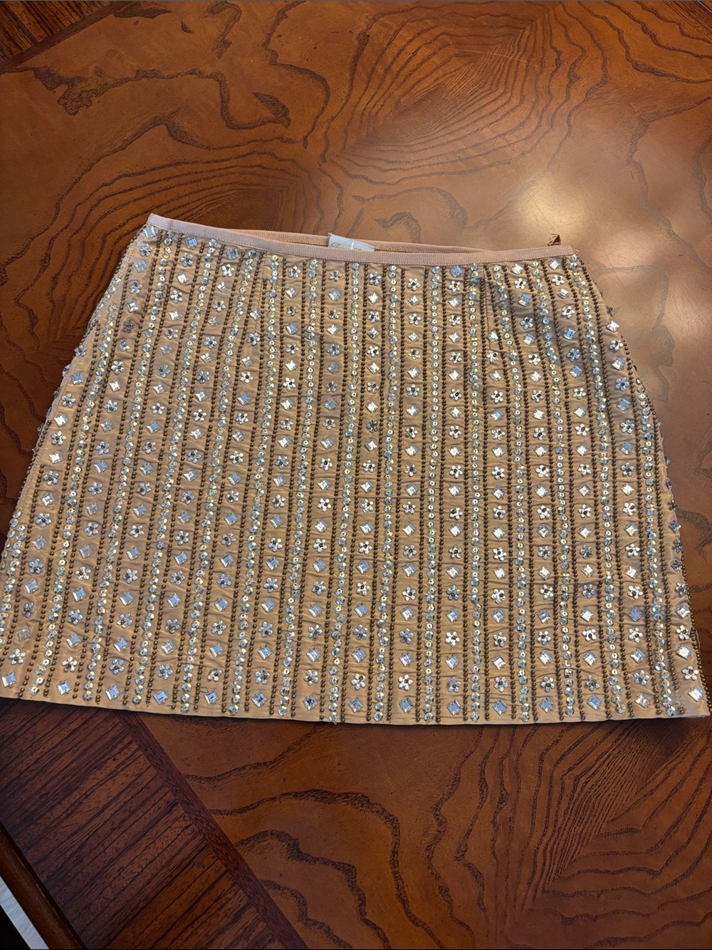 Tracy Reese Tan Beaded Champagne Silk Mini Skirt Size 2